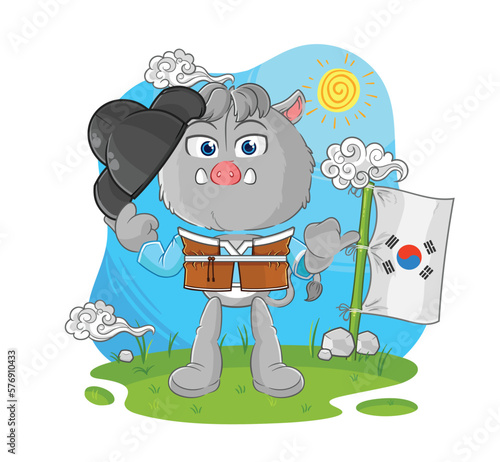 wild boar korean culture vector. cartoon character