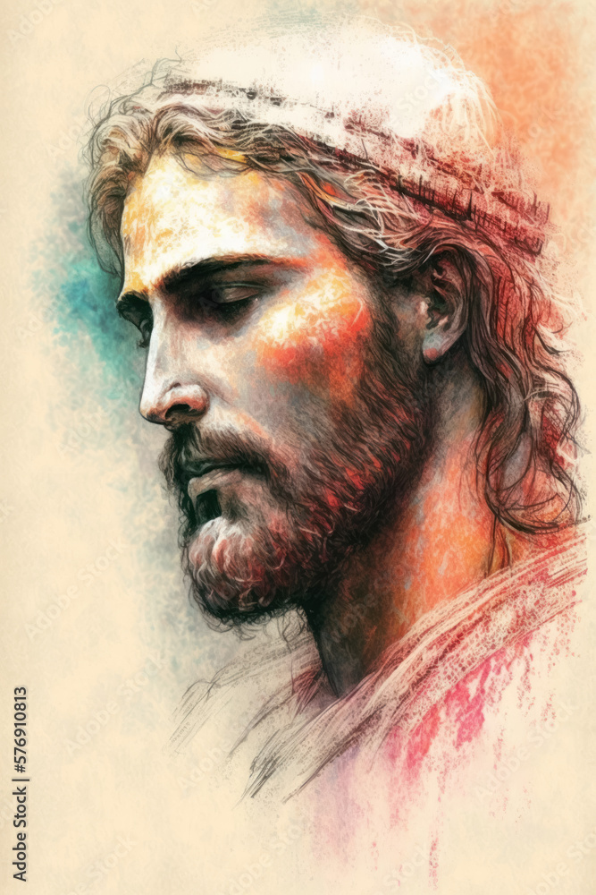A painting of Jesus Christ, with a crown on his head and his eyes closed.
