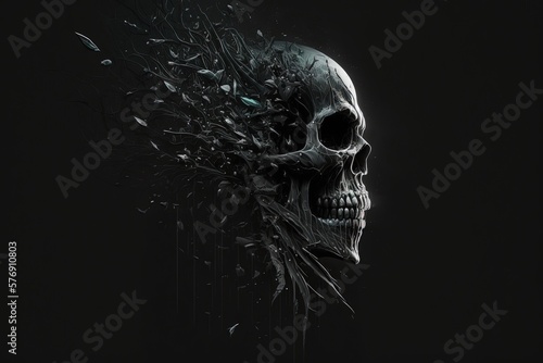 Full HD wallpaper of a black screaming skull from the side. Generative AI