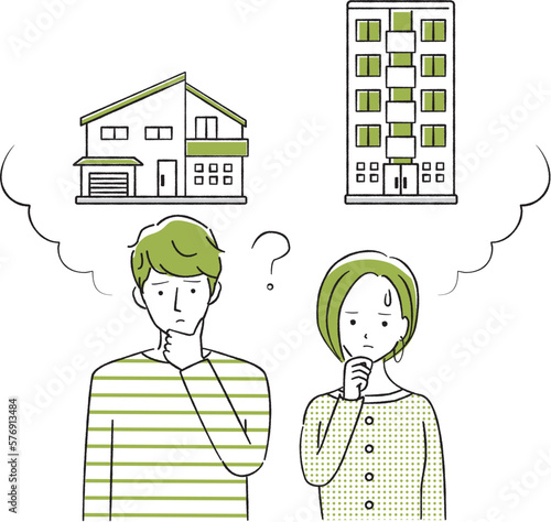 手描き1color　マンションと戸建てで悩む夫婦