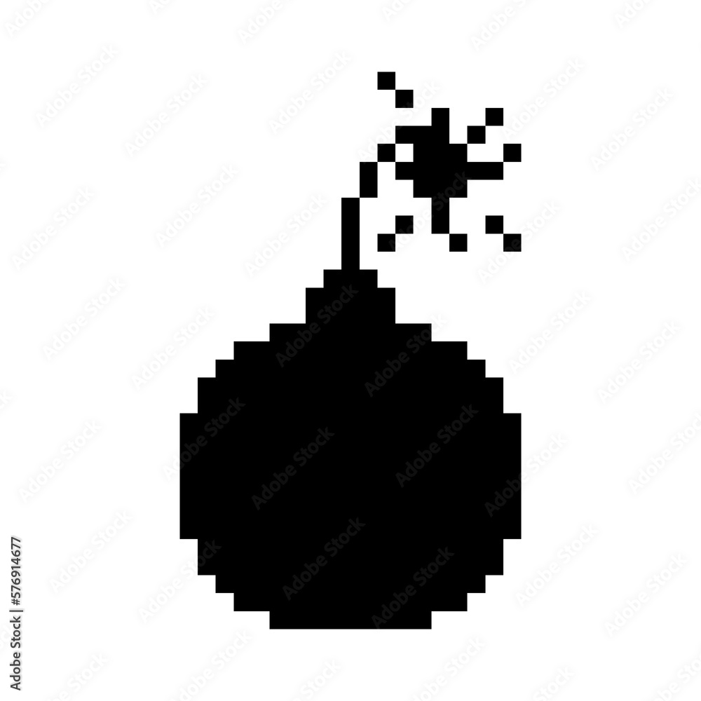Bomb icon black-white vector pixel art icon Bomb icon black-white vector pixel art icon