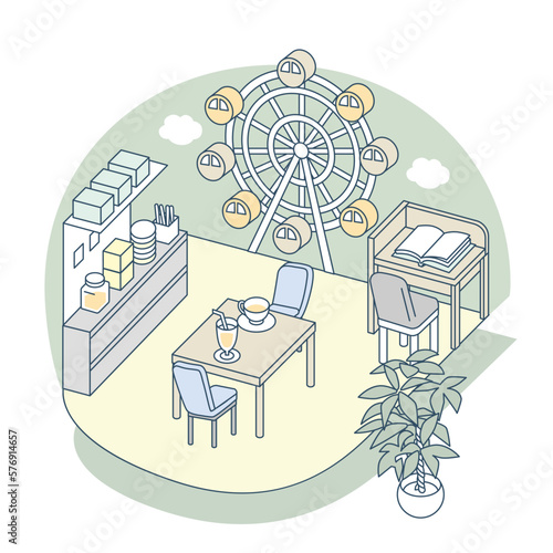 At a table overlooking the Giant Ferris Wheel
Enjoy the liveliness of the city.
