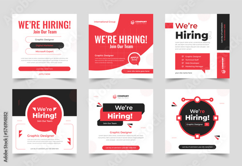 We are hiring or job vacancy social media post template or square web banner