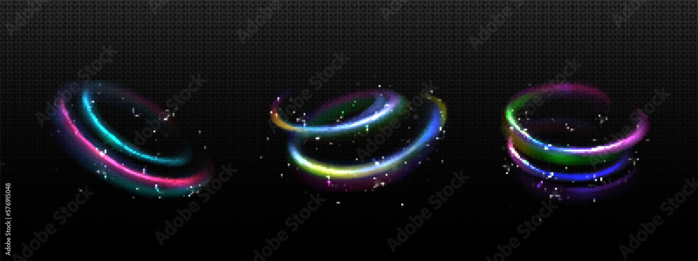 Realistic set of rainbow light motion effects isolated on transparent ...