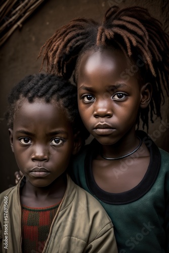 Portrait of 2 African American children. generate by ai © MoniStock