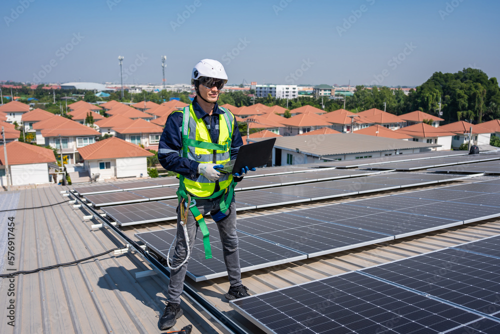 Professional engineer work to maintenance of photovoltaic panel system Professional engineer work to maintenance of photovoltaic panel system