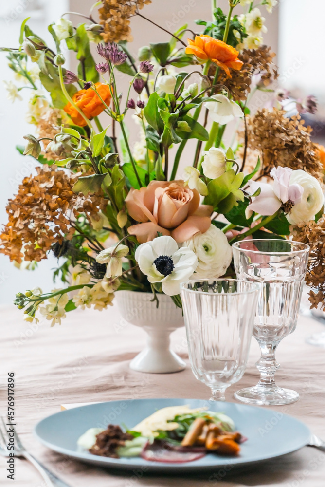 Easter table with nice flowers