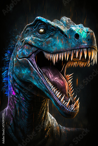 T-Rex Portraitillustration in leuchtenden Neonfarben - Generative KI 