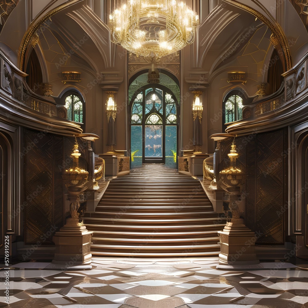 a spacious entryway with a grand staircase2, Generative AI