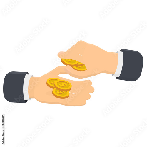 Hands giving money. Pay with money, vector illustration