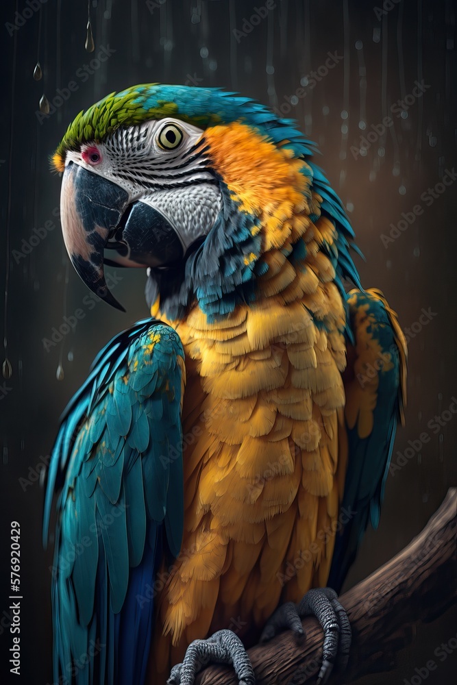 Beautiful blue and yellow macaw, Generative ai