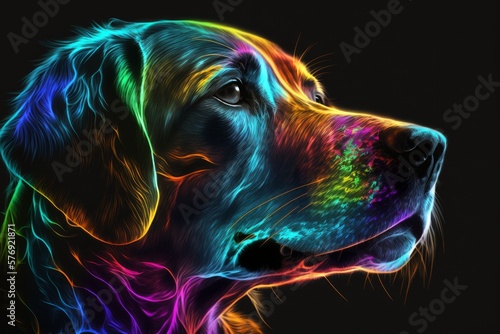 Wallpaper Mural Close up Dog Illustration in bright neon colors - Isolated Black Background - Generative AI Illustration Torontodigital.ca