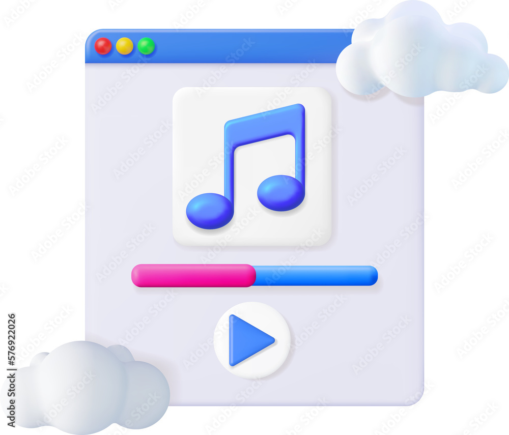 3D Music Note in Cloud in Browser Window 3D Music Note in Cloud in Browser Window