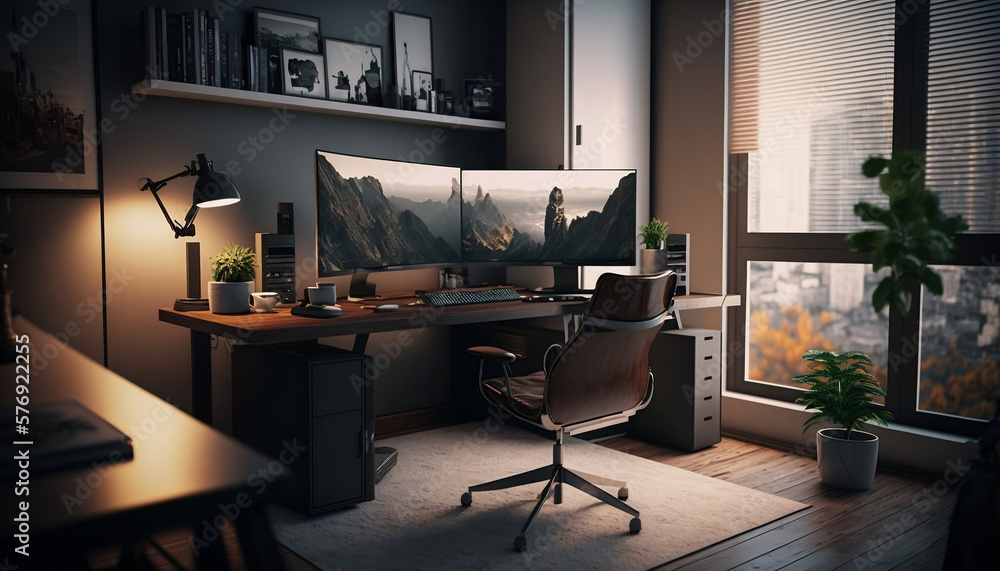 The perfect home office workspace. Generative AI. The perfect home office workspace. Generative AI.