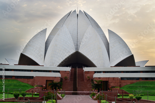 Evening view of lotus temple at new delhi, india photo