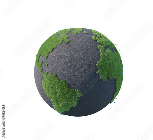 concept of green grass nature world Global Planet Earth isolated on white background. green grass eco world Global Planet Earth. 3d render illustration. nature world Global Planet Earth