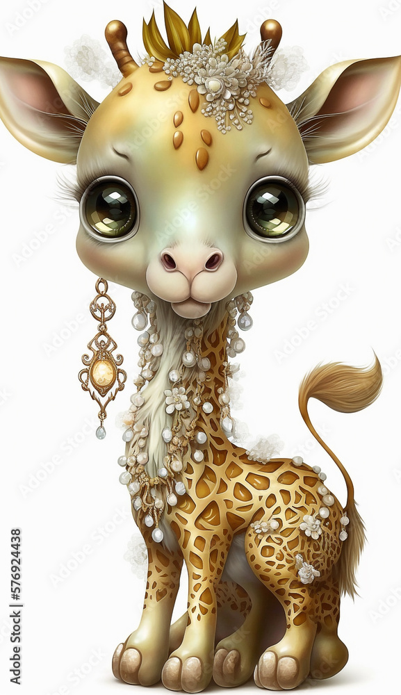 Very Sweet Baby  Giraffe Bejeweled Only White Background Generative AI Digital Illustration Part#20323 