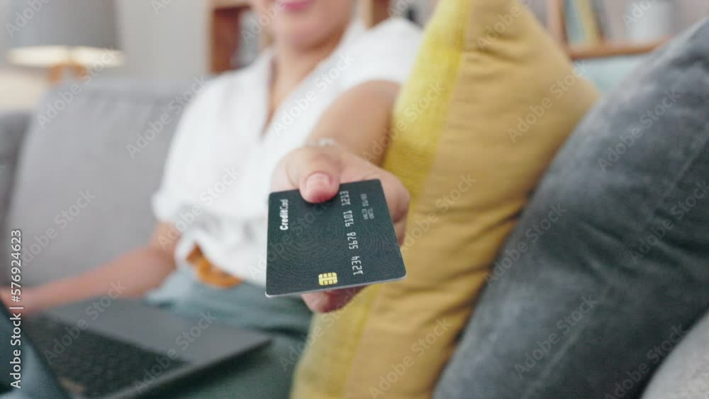 Online shopping, laptop and woman hands give credit card for payment, digital wallet or customer budget at home. Closeup, ecommerce and money of computer finance, banking and cash investment in house Online shopping, laptop and woman hands give credit card for payment, digital wallet or customer budget at home. Closeup, ecommerce and money of computer finance, banking and cash investment in house
