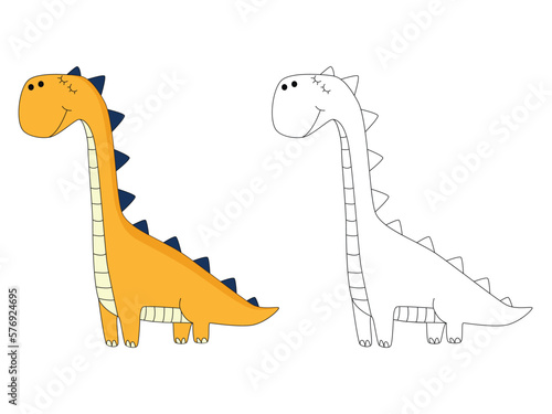 Funny cartoon dinosaur Diplodocus. Illustration for coloring book