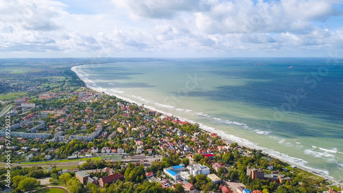 Russia, Zelenogradsk. Panoramic view of the Baltic Sea, From Drone