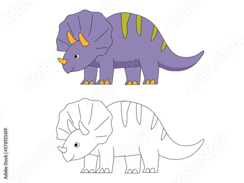 Funny cartoon dinosaur Triceratops. Illustration for coloring book