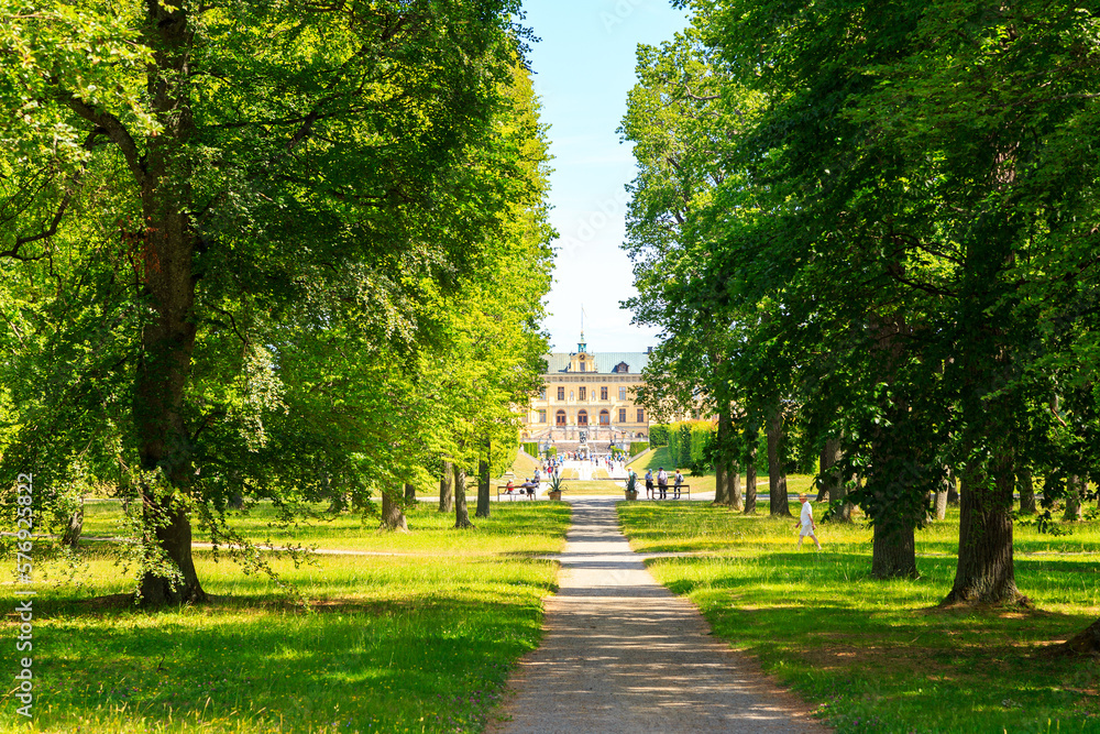 Stockholm, Sweden - June 23, 2019: Palace Garden and Drottningholm Palace