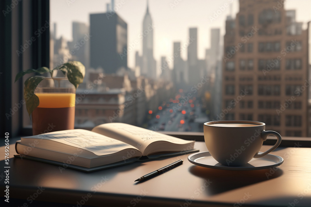 enjoy coffee and read or write a book with a view of the city buildings