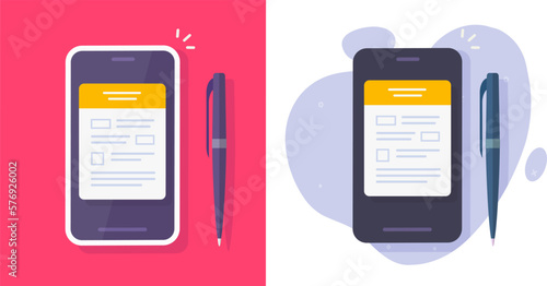 Application tax form on cell phone online digital filling flat icon vector graphic illustration or mortgage loan credit claim submission, bank statement document clipart, electronic register online