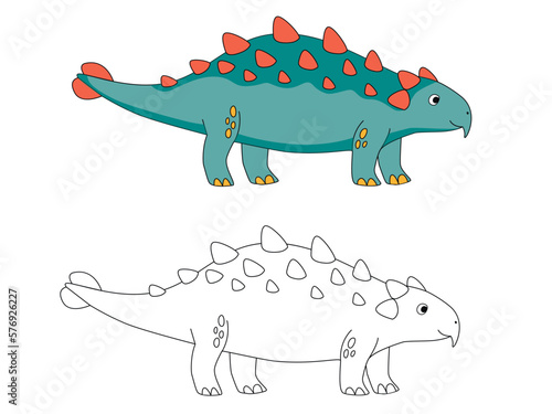 Funny cartoon dinosaur Ankylosaurus. Illustration for coloring book