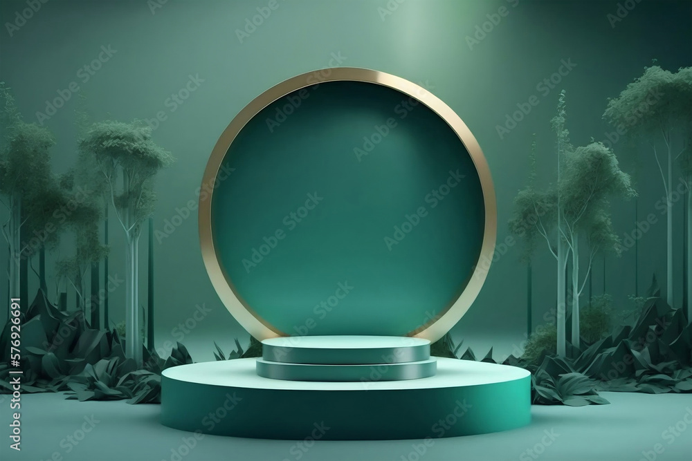 Stunning Product Showcase with 3D Podium Set and Nature-Inspired Background. Generative AI Stunning Product Showcase with 3D Podium Set and Nature-Inspired Background. Generative AI