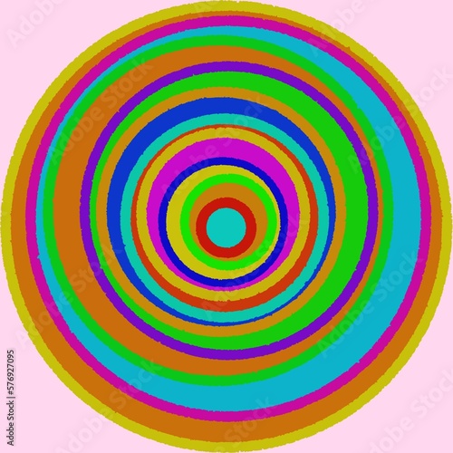 Multi-colored circle drawing  Black background  Circular pattern  Design  Used as background.