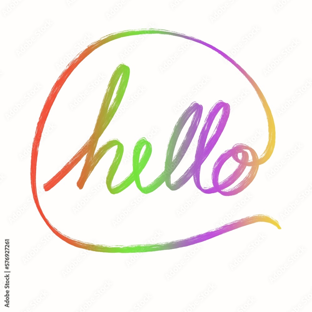 Line drawing the word hello on a beautiful multicolored background.