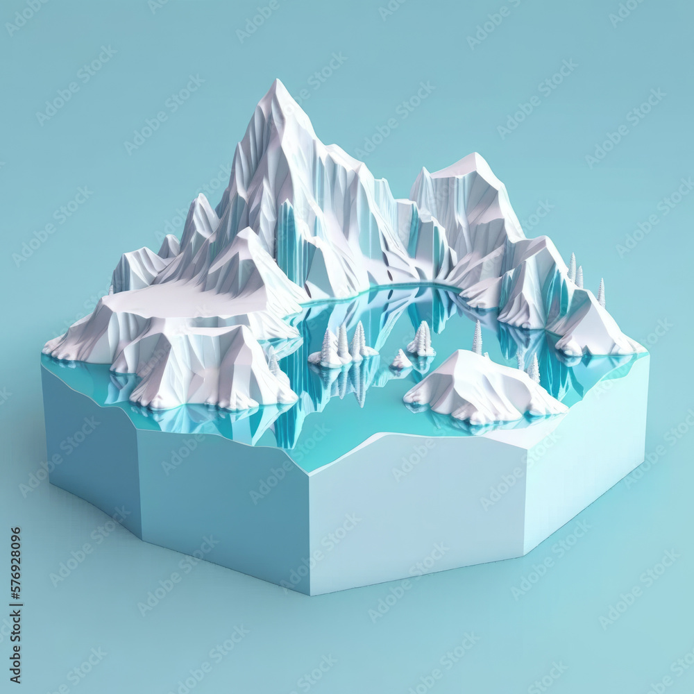 Naklejka premium ice and snow covered mountain, isometric low poly view AI generation.