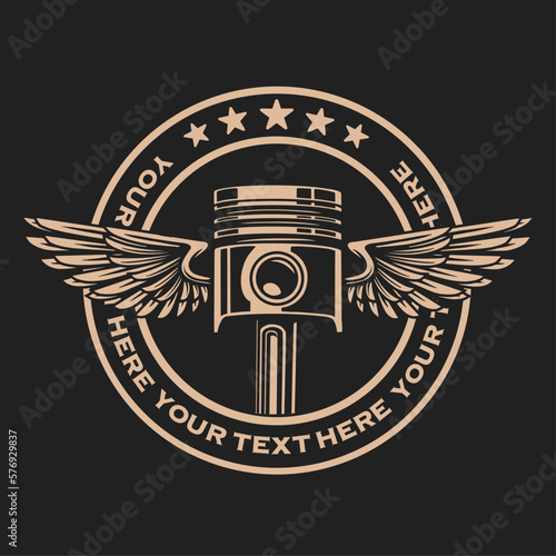 Winged piston icon. The logo can be edited in color and text as needed. Logo for professions related to automotive and mechanics. photo
