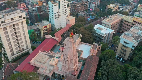 Mumbai Babulnath Shiva temple at  Girgaum Chowpatty, Maharashtra, aerial drone view 4k photo