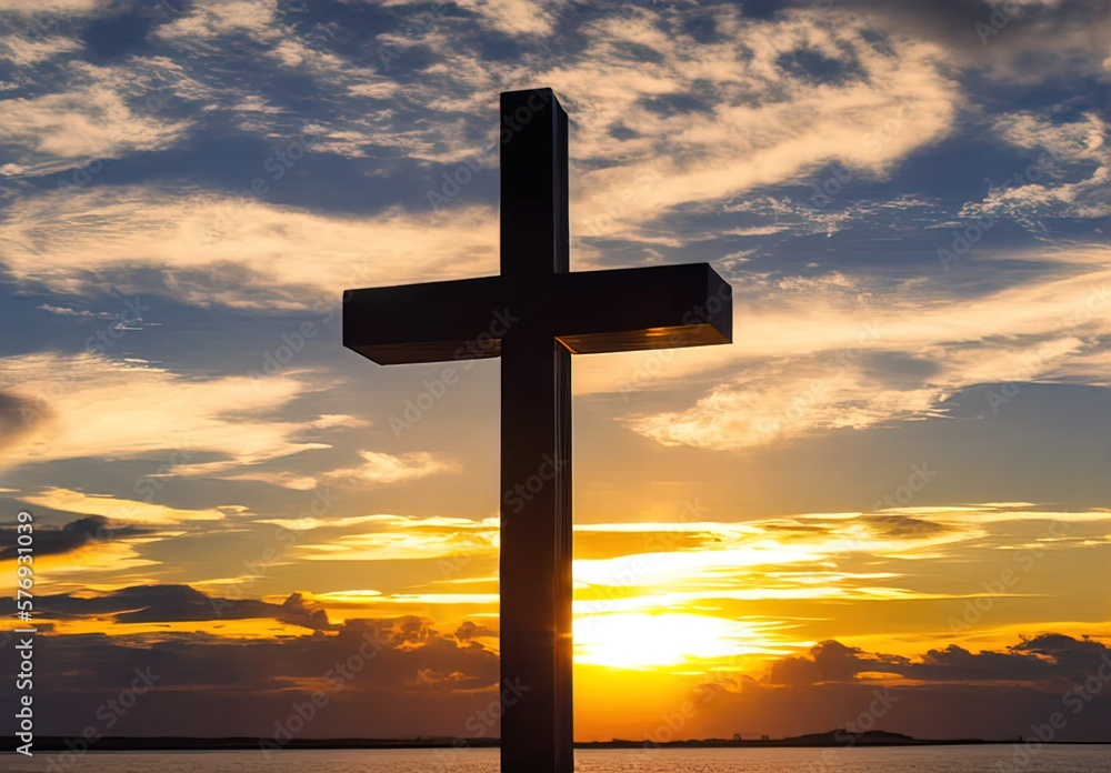 Cross at sunset, Beautiful Sky, Faith, Holy Week, Holy Friday, Crucifixion, Christian, Christ, Catholic, Generative AI Cross at sunset, Beautiful Sky, Faith, Holy Week, Holy Friday, Crucifixion, Christian, Christ, Catholic, Generative AI