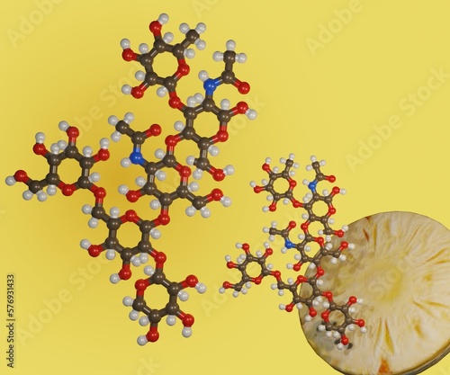 Bromelain in pineapple is a type of enzyme known as a protease, which breaks other proteins apart by cutting the chains of amino acids 3d rendering photo