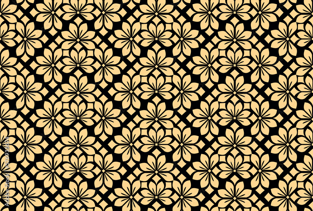 Flower geometric pattern. Seamless vector background. Gold and black ornament Flower geometric pattern. Seamless vector background. Gold and black ornament