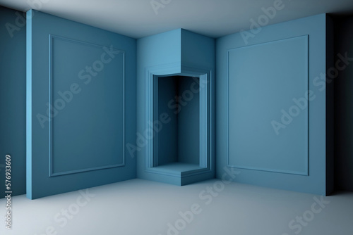 The Serenity of an Empty Room with a Blue Wall. Generative AI
