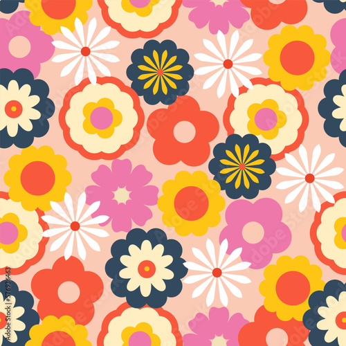 70s retro groovy floral seamless pattern. Flower power. Retro revival vibes. Digital paper. Vintage