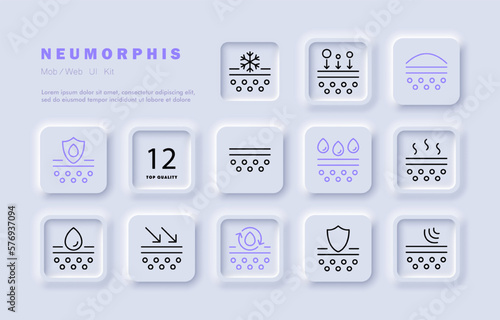 Skin healing icon set. Skin care, moisturizing, Korean cosmetics, delicate skin, cosmetics. Skin healing cocnept. Neomorphism style. Vector line icon for business