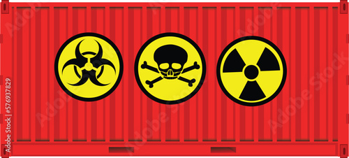 Container with biohazard alarm Harmful viruses, bacteria or toxins. Perfect for backgrounds, Red container with nuclear radiation symbol, Vector Danger Sign With Skull And Crossbones, Skull and