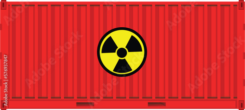 Red container with nuclear radiation symbol