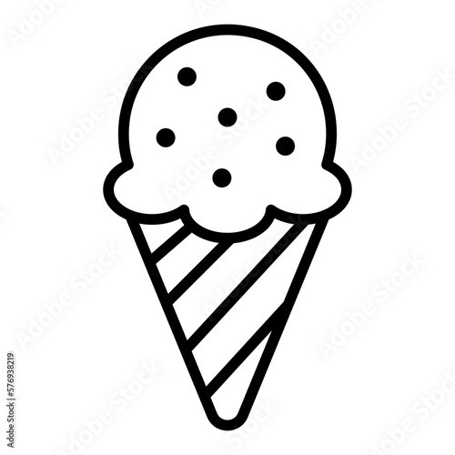 Icon of ice cream in waffle cone. Sweets, frozen juice, sugar, ice cream truck, icing, dairy products. Food concept. Vector line icon on isolated white background