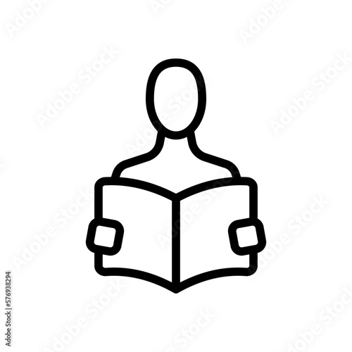 Man with book line icons. Studying at school, institute, self-development, self-study, library. Learning concept. Vector line icon on white background