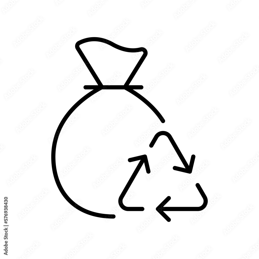 Garbage bag with recycling line icon. Rubbish, keeping the planet clean, green peace, pollution. Security ecology. Vector line icon on white background Garbage bag with recycling line icon. Rubbish, keeping the planet clean, green peace, pollution. Security ecology. Vector line icon on white background