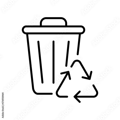 Trash can with recycling line icon. Rubbish, keeping the planet clean, green peace, pollution. Security ecology. Vector line icon on white background