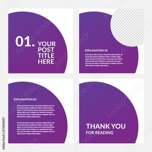 Gradient purple colored social media template with round text placeholder. Suitable for carousel or microblog post style.