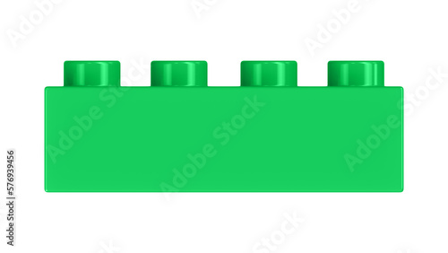 Dark Seafoam Green Block Isolated on a White Background. Close Up View of a Plastic Children Game Brick for Constructors, Front View. High Quality 3D Rendering with a Work Path. 8K Ultra HD