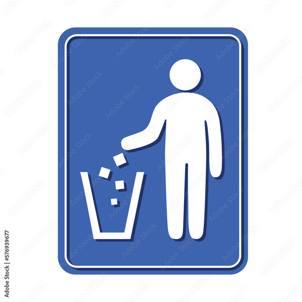 put your waste garbage here sign board trash icon blue background put your waste garbage here sign board trash icon blue background